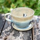 Filiżanka z figurką kota - rękodzieło ceramiczne 400 ml