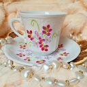 Komplet porcelanowy Kwiaty 250 ml - ręcznie malowana filiżanka i talerzyk
