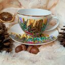 Komplet z leśnymi wiewiórkami 200 ml - ręcznie malowana porcelana