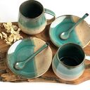 Zestaw dla dwojga - duża filiżanka ceramiczna / kubek ze spodkiem | Rajska Plaża