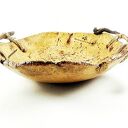 Misa ceramiczna z uchwytami z naturalnego drzewa - beż i brąz
