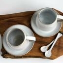 Kubek ze spodkiem i łyżeczką Cappuccino jasne - ręczna ceramika, ok. 320 ml