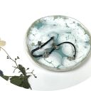 Spodeczek na biżuterię, turkusowo - biały ceramiczny talerzyk