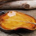 Jesienny ceramiczny listek - talerzyk i podstawka handmade (c365)