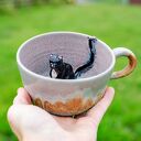 Filiżanka z figurką kota Tundra - rękodzieło ceramiczne ok. 290 ml (czarna)
