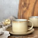 Prosta filiżanka ceramiczna ze spodkiem 250 ml beżowa - Pustynny piach