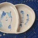 Ceramiczny pojemnik na biżuterię z kotem - ręcznie malowana ceramika
