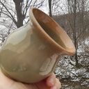 Ceramiczny wazon na kwiaty C752 z kamionki - pomarańcz i beż, ręcznie wypalany