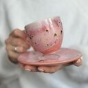 Różowa pastelowa filiżanka ceramiczna 220 ml na kawę - handmade