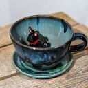 Ręcznie toczona filiżanka ceramiczna z buldożkiem francuskim - Burza morska, ok. 330 ml