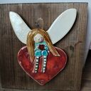 Ceramiczny anioł na desce - zawieszka prezent handmade Wolna Chwila 