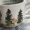 Kubek ceramiczny handmade z motywem lasu i grzybów