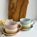 Zestaw dla dwojga - 2 duże filiżanki - różowe i niebieskie migdały