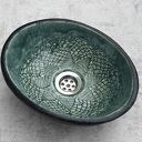 Ręcznie robiona umywalka ceramiczna - zielona misa nablatowa z fakturą koronki