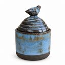 🐦 Ceramiczny pojemnik z pokrywką i ptaszkiem - ręcznie wykonany