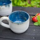 Kubek kamionkowy z wielorybem i waleniem - Niebiańskie plaże, 260 ml