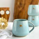 Kubek Beczułka ręcznie robiony 320 ml - Niebieski z sercem