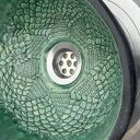 Ręcznie robiona umywalka ceramiczna - zielona misa nablatowa z fakturą
