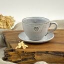 Filiżanka ze spodkiem w stylu boho ręcznie robiona 180 ml - cappuccino