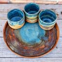 Duży talerz ceramiczny z 3 czarkami, rustykalna patera - Odcienie