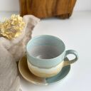 Duża filiżanka ceramiczna ze spodkiem 350 ml - Niebieskie migdały