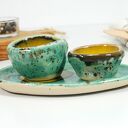Jajecznik ceramiczny - zestaw z podstawką i miseczką na sól