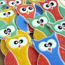 Kolorowe ceramiczne sowy handmade - zestaw 15 sztuk