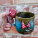 Handmade kubek z muchomorkiem - Zielone poszycie - ok 300-350 ml