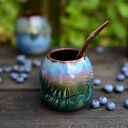 Małe ceramiczne naczynie do yerba mate / matero ceramiczne handmade / 250 ml / blue fern