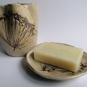 Komplet "koperkowy" - mydelniczka i pojemniczek z ceramiki handmade