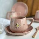 Filiżanka ze spodkiem „Beczułka” ręcznie robiona 250 ml - Stokrotka różowa