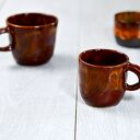 Zestaw kawowy espresso - 2 kubki plus czarka ogniste (ceramika handmade)