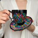 Filiżanka ręcznie malowana Multikolor Czarna Ceramiczna Prezent
