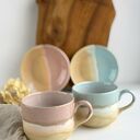 Zestaw dla dwojga - 2 duże filiżanki - różowe i niebieskie