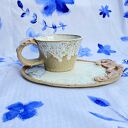 Ręcznie robiony zestaw ceramiczny - filiżanka i talerzyk w stylu