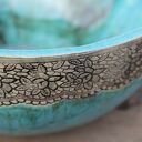 Ręcznie robiona umywalka ceramiczna z koronką i zdobieniem - folkowy rustykalny klimat