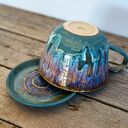 Szara filiżanka z kotem Opal - rękodzieło ceramiczne ok. 350 ml