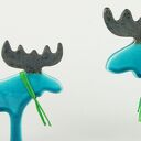 Łoś świąteczny - para ceramicznych figurek turkusowo-złotych 13 i 18 cm
