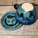 Ręcznie toczona filiżanka ceramiczna z buldożkiem francuskim - Burza morska, ok. 330 ml