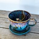 Szara filiżanka z kotem Opal - rękodzieło ceramiczne ok. 350 ml