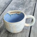 Kubek ceramiczny handmade z gliny 250 ml „wdzięczność” - błękit i beż