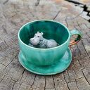 Ceramiczna filiżanka z figurką hipopotama - w zieleni ok 400 ml