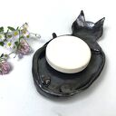 Ceramiczna mydelniczka lub spodeczek „Czarny kot” - czarne szkliwo