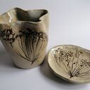 Komplet "koperkowy" - mydelniczka i pojemniczek z ceramiki handmade