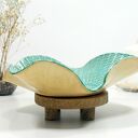 Duża misa dekoracyjna turkusowa muszla z ceramiki handmade