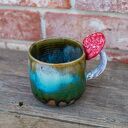 Handmade kubek z muchomorkiem - Zielone poszycie - ok 300-350 ml