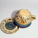 Filiżanka ceramiczna z figurką żabki - nakrapiany opal (ok 370-380 ml)