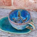 Filiżanka z żółwiem Opal - rękodzieło ceramiczne ok. 300 ml z talerzykiem