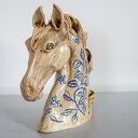 Pegaz - ceramiczne popiersie konia w stylu prowansalskim, biel z przecierkami, 26 cm