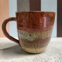 Ceramiczny kubek 290 ml toczony ręcznie w odcieniach niebieskiego i miedzianego